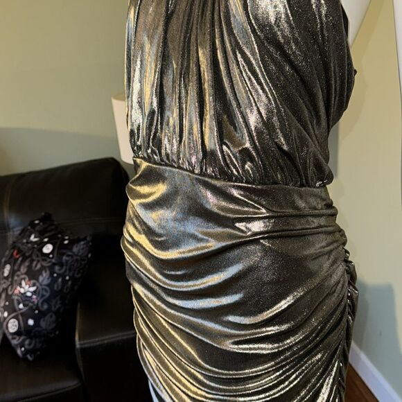 EXPRESS Metallic Rosette Halter Ruched Mini Sheath Dress y3k - Picture 12 of 16